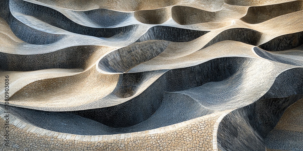 Aufkleber Abstract close-up of a textured surface with undulating waves and grooves in light and dark tones.