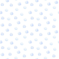 Polka dots background watercolor. Snowballs, snowflakesseamless hand drawn  pattern for fabric texture, bed linen ornaments, holidays textile, wallpaper