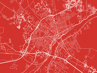 Christmas Map of Bangor Maine, USA in Snowy White on Festive Red Background.