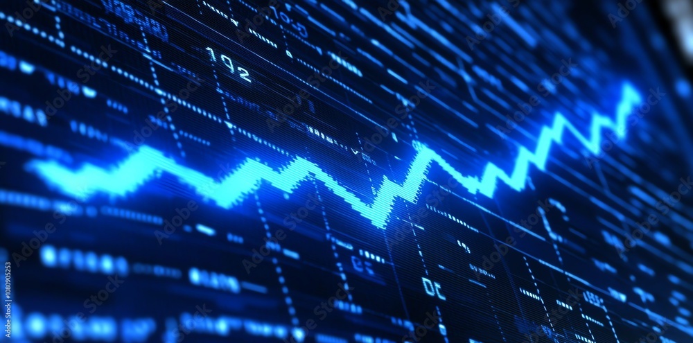 Aufkleber abstract digital blue line graph on a dark background, showing an upward trend.