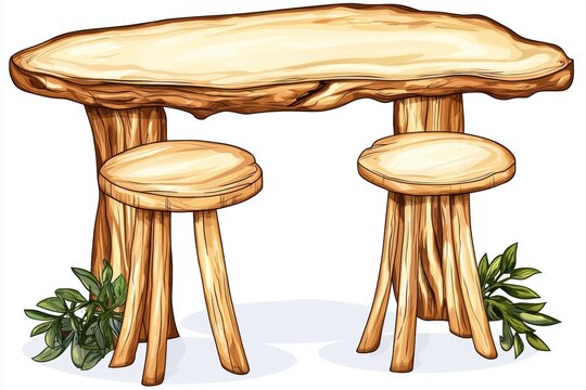 Natural Wooden Table and Stools Design for Rustic Decor, Perfect for Outdoor Spaces, Gardens, or Cozy Indoor Settings with a Touch of Nature and Simplicity