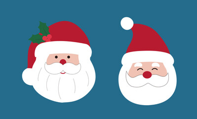 Set Of Cute Santa Claus Head Flat Vector Illustration.
Santa Claus Face.
Funny Santa Head Clipart.