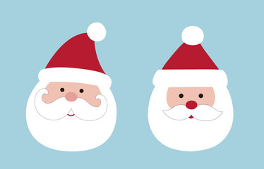 Set Of Cute Santa Claus Head Flat Vector Illustration.
Santa Claus Face.
Funny Santa Head Clipart.