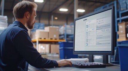 Warehouse staff using return software for reverse logistics