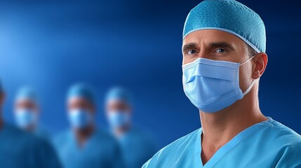 Confident Surgeon Medical Team Healthcare Professional Surgery Doctor Hospital Clinic Blue Scrubs