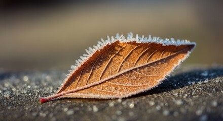 Frost-kissed autumn leaf on crisp morning