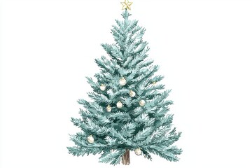 Fototapeta premium Elegant Christmas Tree with Snowy Branches and Golden Star Topper Perfect for Holiday Celebrations, Greeting Cards, and Winter-Themed Designs