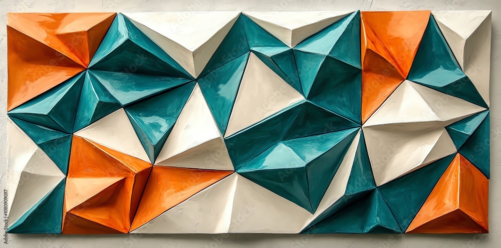 Poster abstract geometric wall art with teal, white and orange triangular shapes.