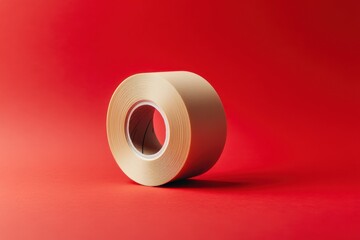 roll of red toilet paper on red background