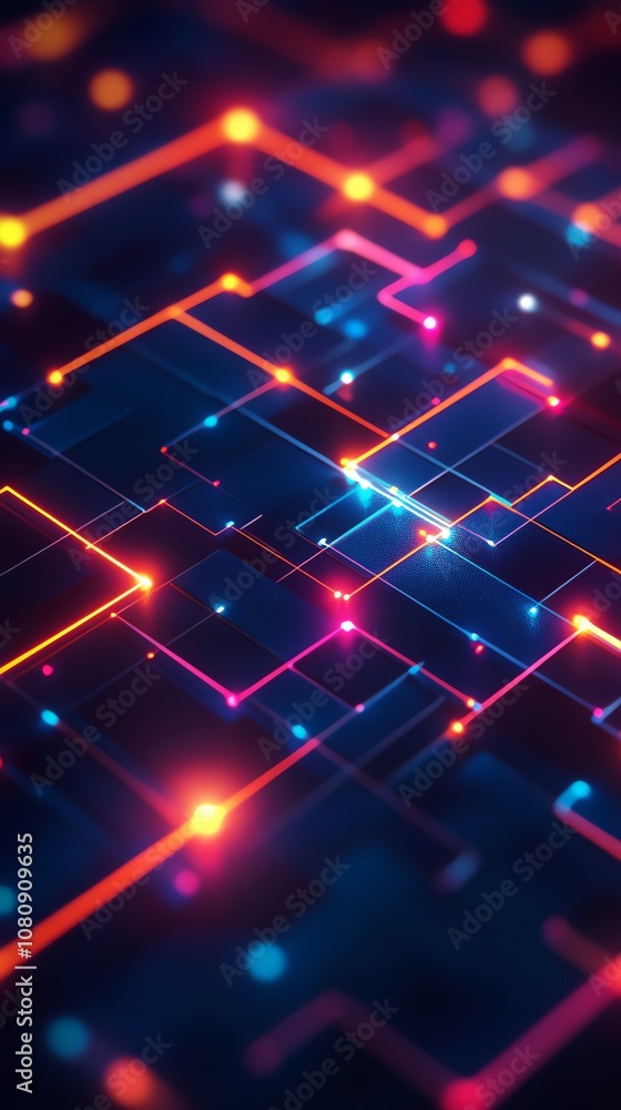 Aufkleber Abstract glowing network with red and blue lines and dots.