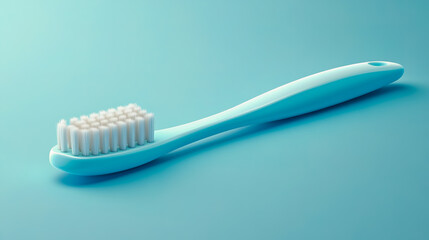 3D image of a toothbrush on a soft blue background.