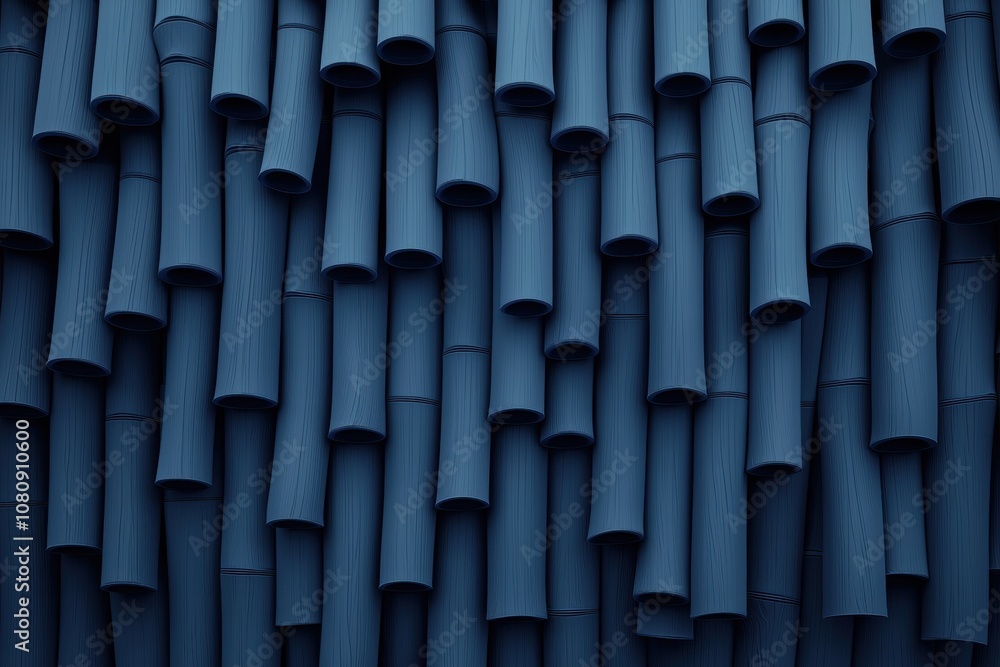Poster textured blue background of curved forms in vertical alignment for modern design, architecture, and 