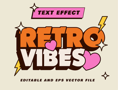retro groovy vibes editable text effect type for poster, logo, title, t-shirt, merchandise