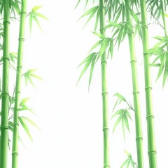 Naklejka premium Lush Green Bamboo Stalks Reaching Towards Bright Sky with Soft Natural Light Illuminating the Fresh Foliage in a Serene Environment