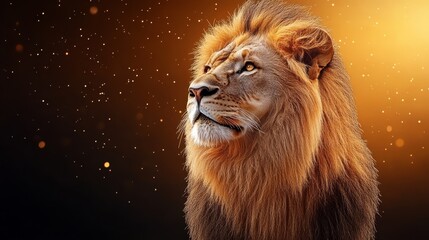 Naklejka premium Majestic Lion Portrait Golden Hour Wildlife King of Beasts