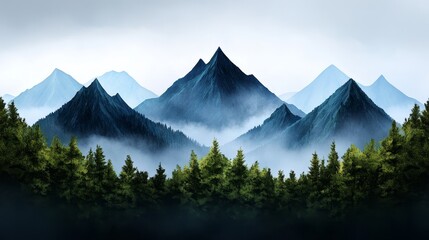 Fototapeta premium Serene Misty Mountain Landscape Forest Peaks Nature Scene