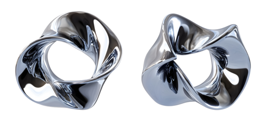 Set of 3D rendering twisted chrome metallic on a transparent background. isolated background.