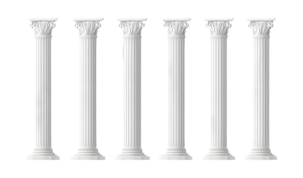 Set of architectural white columns on a transparent background. isolated background.