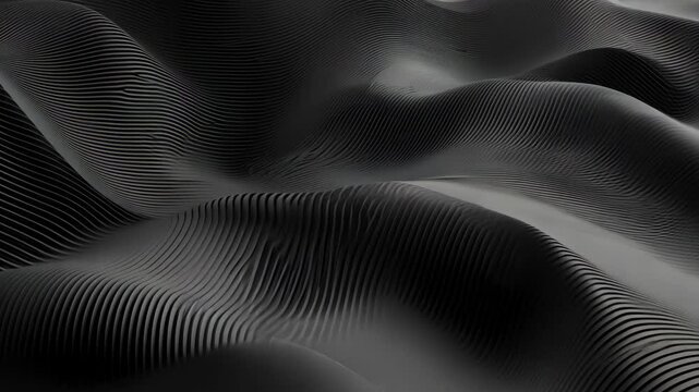 A black and white image of a rippled surface, reminiscent of sand dunes, with subtle light patterns that create an interesting texture