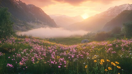 Obraz premium Sunrise over a Mountain Meadow