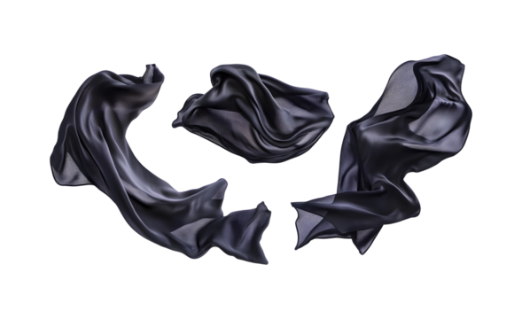Set of black flying fabric on a transparent background. isolated background.