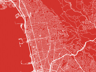Christmas Map of Berkeley California, USA in Snowy White on Festive Red Background.