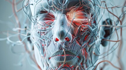Detailed Anatomical View of the Human Brain and Neural Network Showing Complex Interconnected Synapses and Nerve Structures in a Scientific Medical or Research Setting