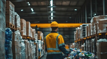 Fototapeta premium Worker managing returns and recycling in a logistics facility