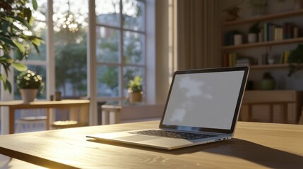 The Laptop on Wooden Table