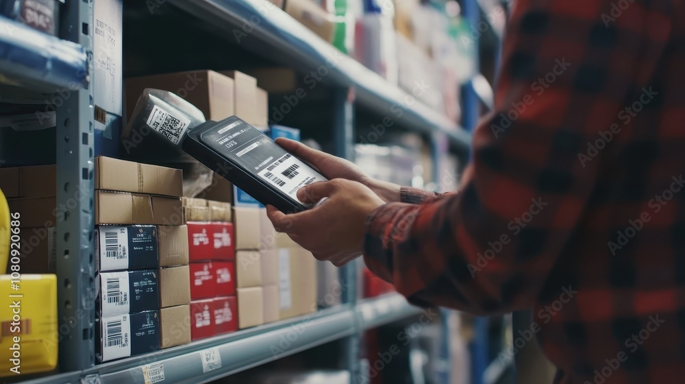 Poster worker scanning barcode on returned product for inventory