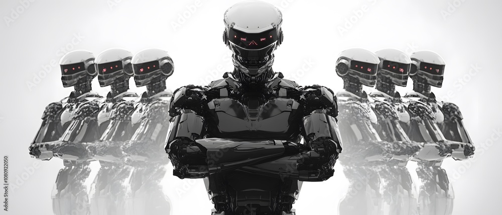 Leinwandbilder futuristic robotic figures with glossy black finishes and metallic details representing advanced tec
