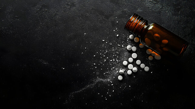 drugs fallen on the black floor