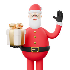Potrait christmas santa claus 3d cartoon character with a gift box.