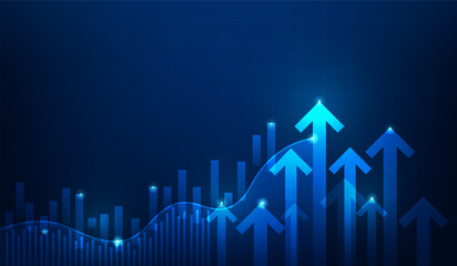 business arrow finance graph growth and stock market investment. trend trading investment analyst. vector illustration fantastic technology.