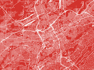 Christmas Map of Birmingham Alabama, USA in Snowy White on Festive Red Background.