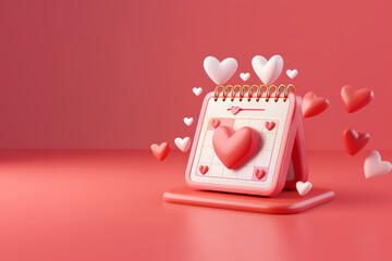 3D Saint Valentine's calendar. Love Day 14 February date background