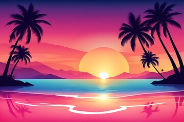 Golden sunset in the beach. Summer sunset landscape