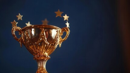 Golden Trophy with Stars on a Blue Background