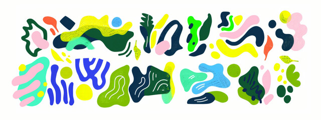 Abstract Organic shapes. Set of irregular liquid gradient blot form graphic elements. Amoeba gradient freeform om white background