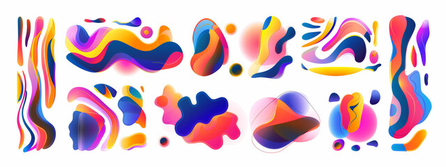 Abstract Organic shape, amoeba freeform om white background. Set of irregular liquid gradient blot form graphic elements.