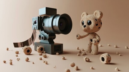 Creative Concept of Camera and Bear Figure