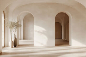 Fototapeta premium A Serene Minimalist Interior Featuring Smooth Arches and a Naked Space Filled With Light