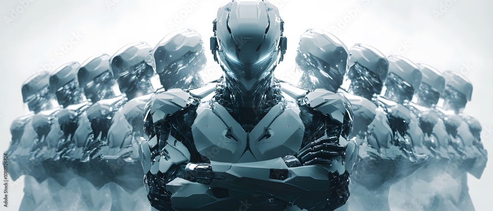 Leinwandbilder futuristic humanoid robots in a dramatic alignment symbolizing technology and innovation in a sci-fi