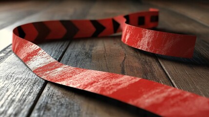 Red and Black Caution Tape on Wooden Floor