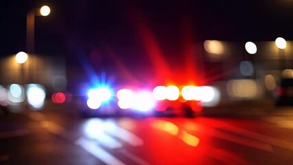 Red and Blue Emergency Police Car Lights in Dark Background. Law Enforcement and Public Safety Concept