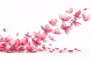 Pink Cherry Blossoms Falling on White Background - Delicate Floral Art