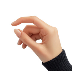 Detailed hand posture showcasing fingers pinched together, illustrating a gentle picking motion. Focus on hand gesture and its significance in communication and expression.