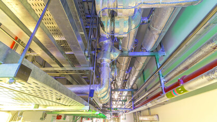 Steel pipe management for network or electric cable with metal flex pipe or conduit timelapse hyperlapse.