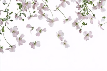Delicate Pink Flowers Falling on a White Background - Springtime Floral Beauty