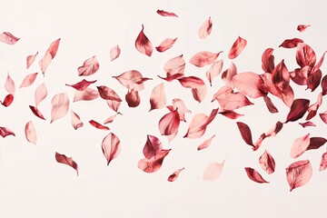 Pink Flower Petals Falling on White Background - Delicate Floral Photography